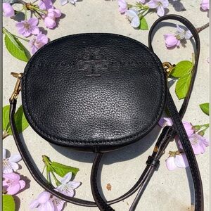 Tory Burch Perry Bombe Mini Round Crossbody Black Pebbled Leather